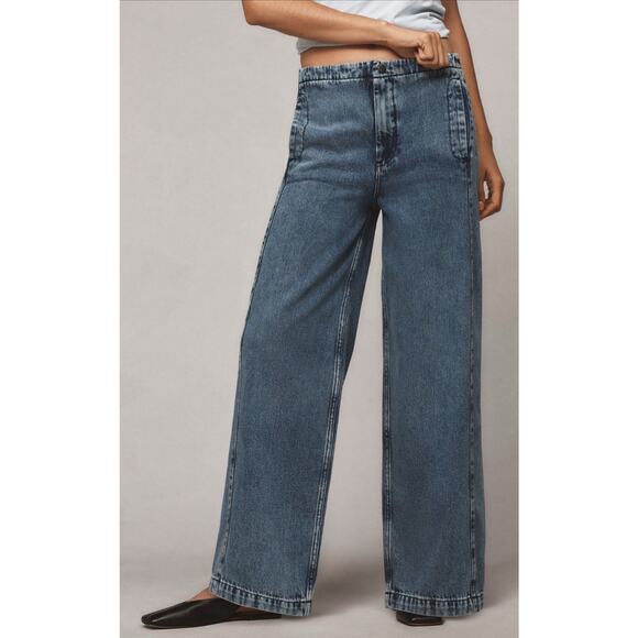 Anthropologie Denim - Anthropologie Pilcro Pull On High Rise Wide Leg Track Jeans Drawstring Size 27